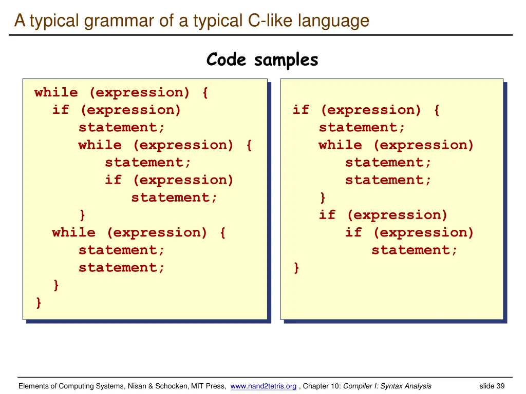 a typical grammar of a typical c like language