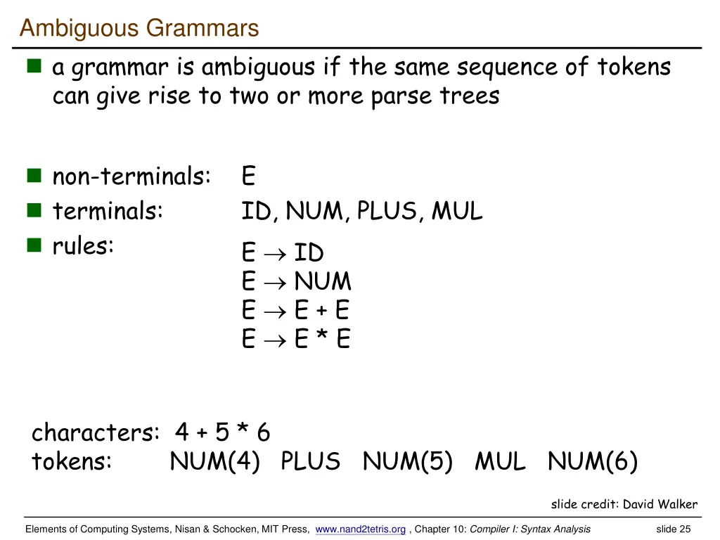 ambiguous grammars a grammar is ambiguous