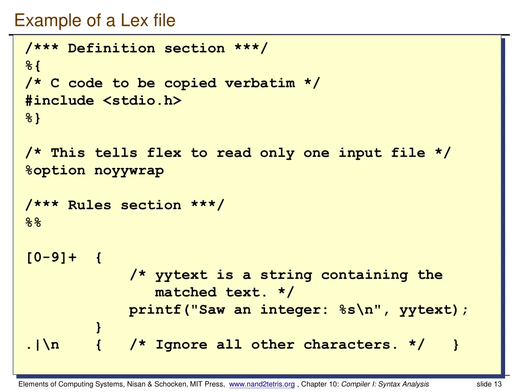 example of a lex file
