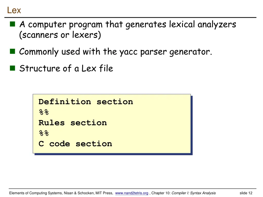 lex a computer program that generates lexical