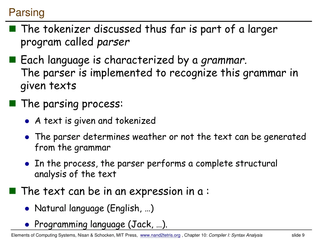 parsing the tokenizer discussed thus far is part