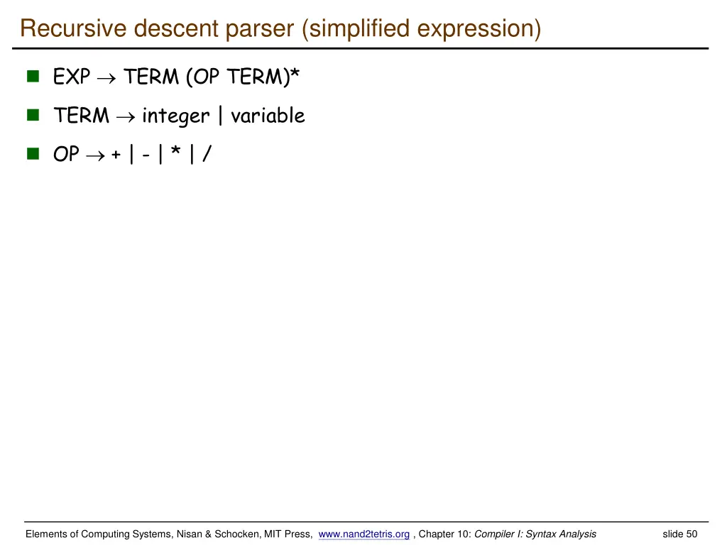 recursive descent parser simplified expression