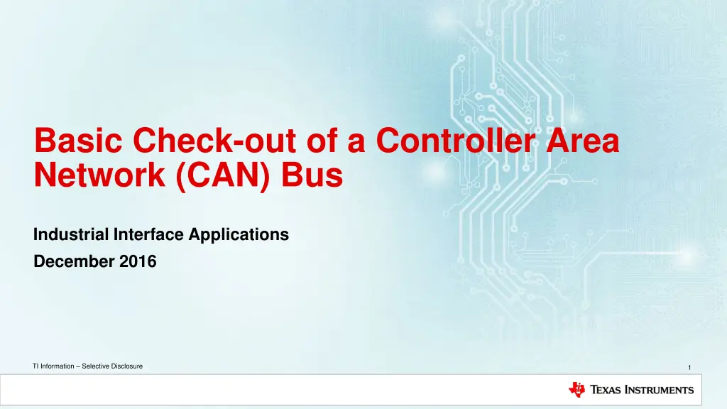 basic check out of a controller area network