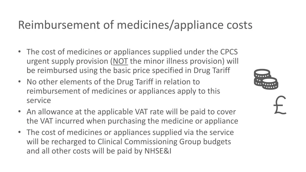 reimbursement of medicines appliance costs
