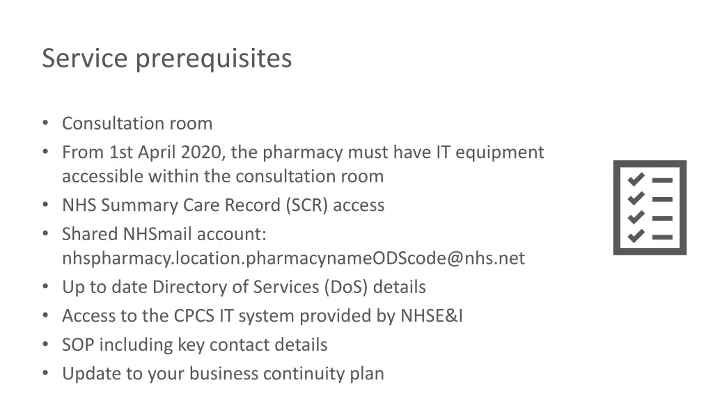 service prerequisites