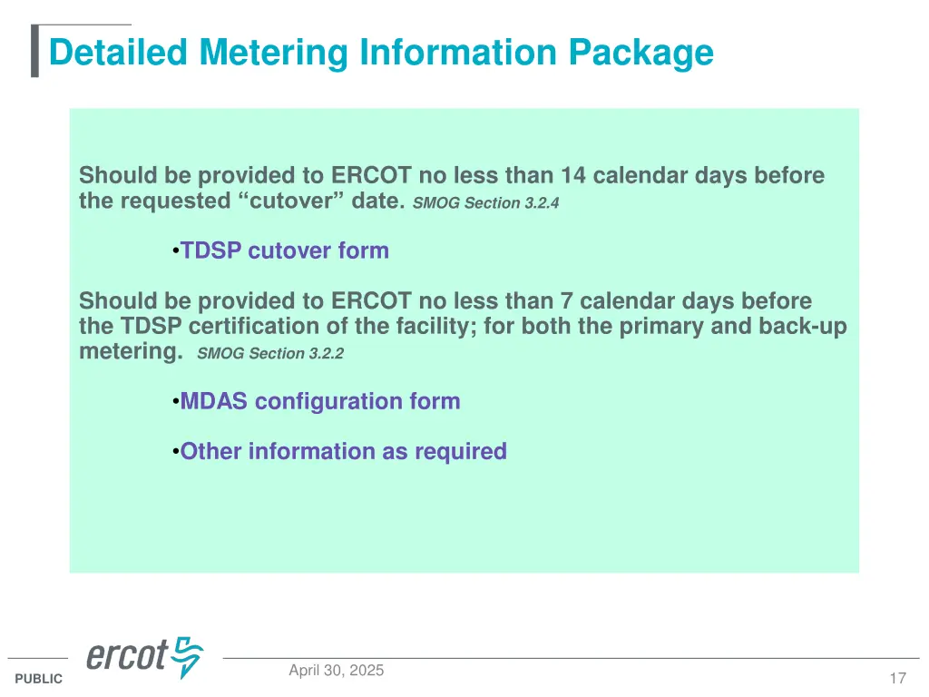 detailed metering information package