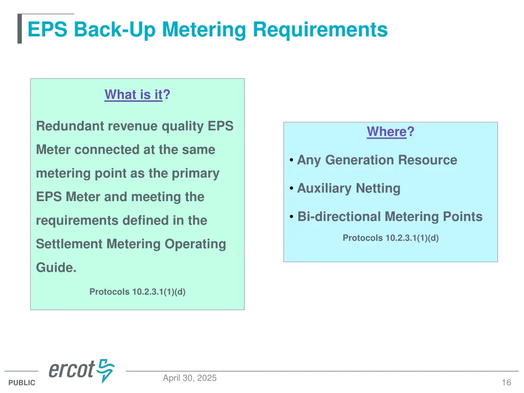 eps back up metering requirements