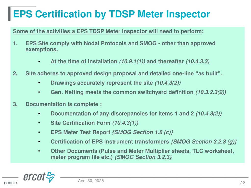 eps certification by tdsp meter inspector