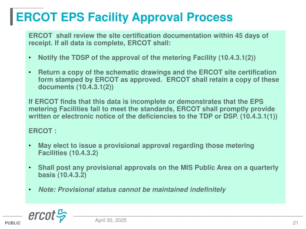 ercot eps facility approval process