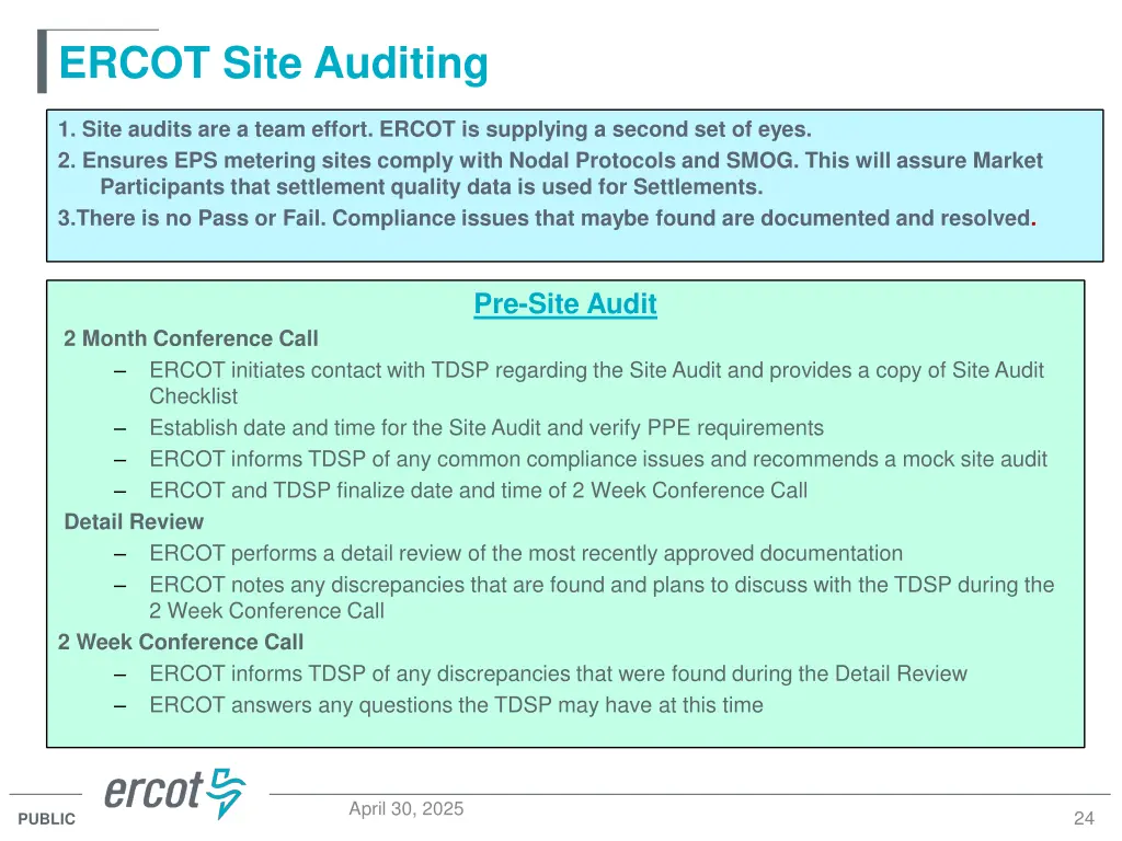 ercot site auditing