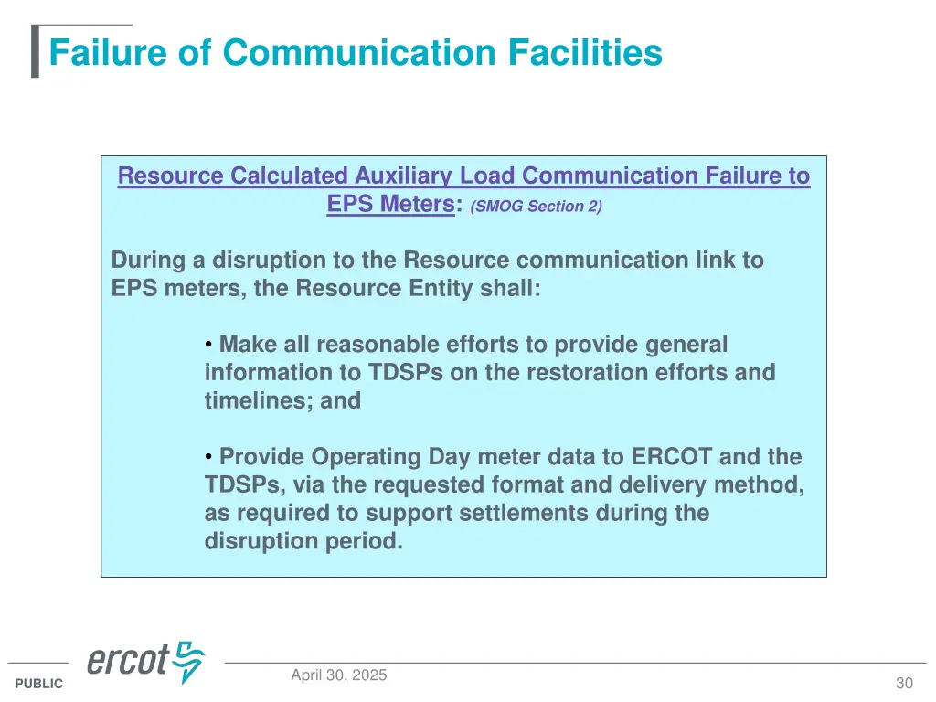 failure of communication facilities 1