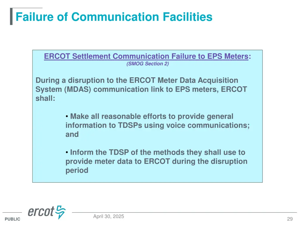 failure of communication facilities