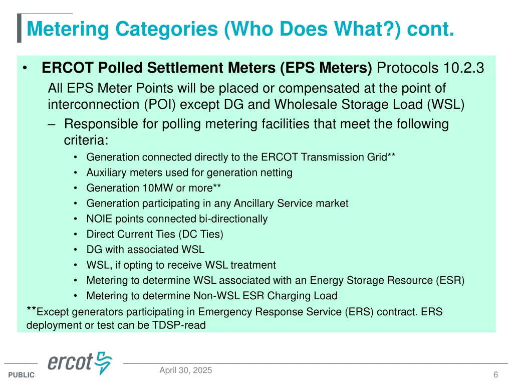 metering categories who does what cont