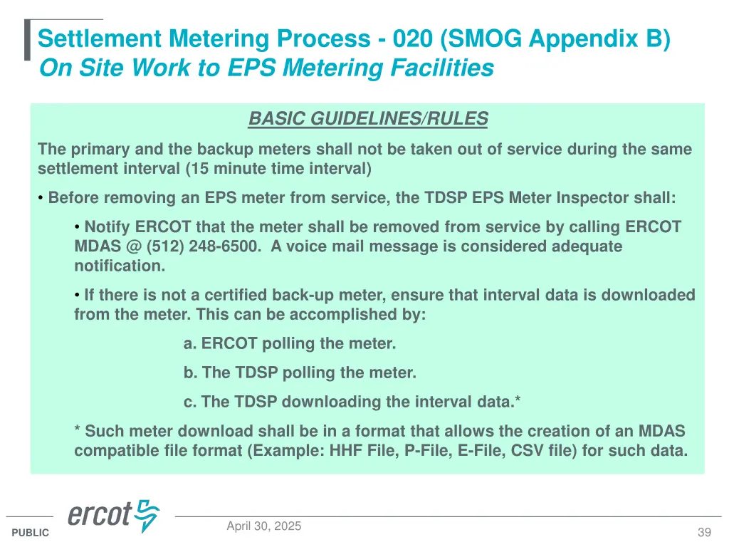 settlement metering process 020 smog appendix 4
