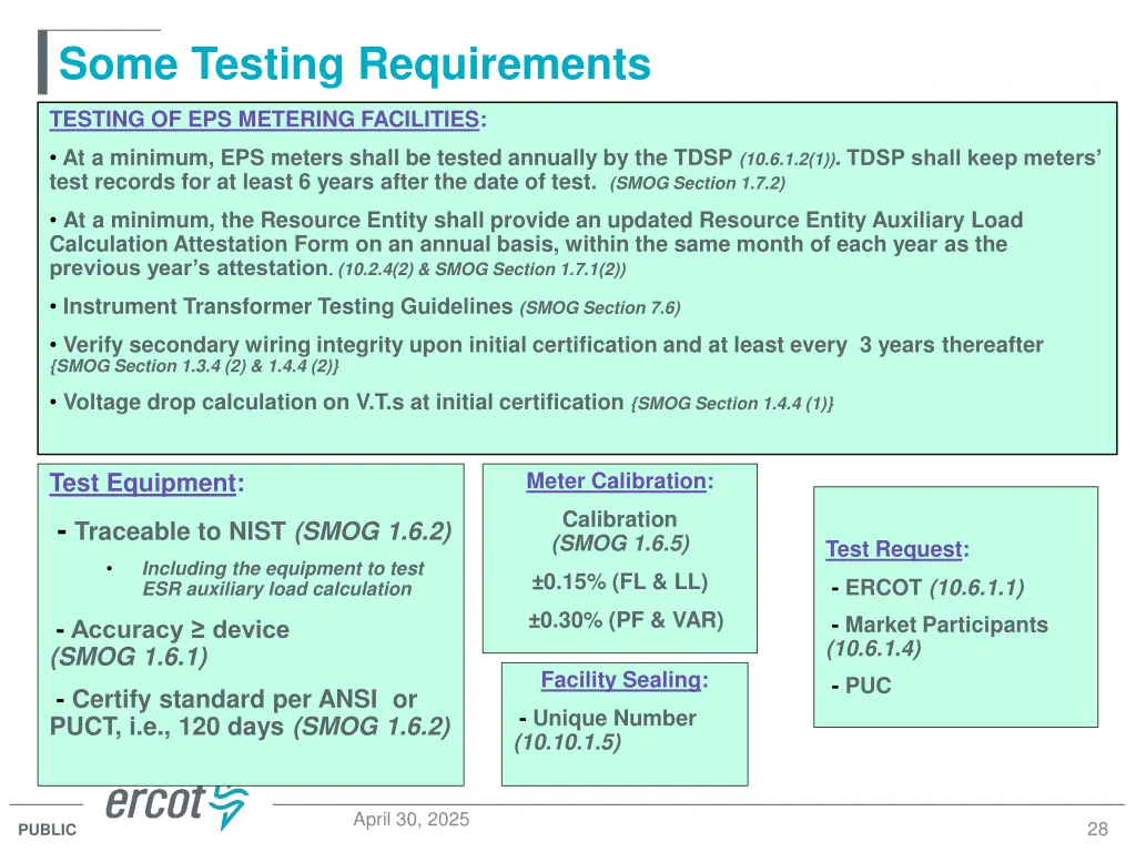 some testing requirements