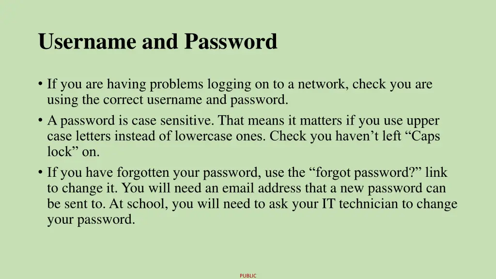 username and password
