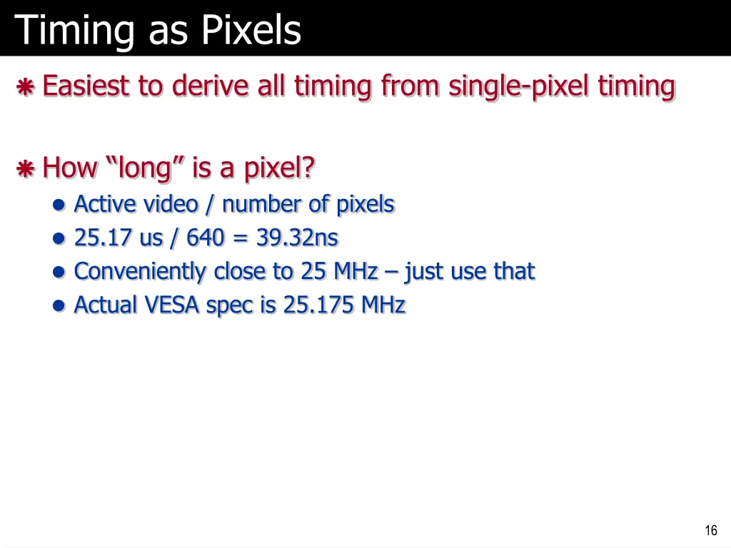 timing as pixels