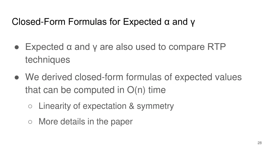 closed form formulas for expected and