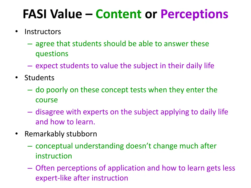 fasi value content or perceptions