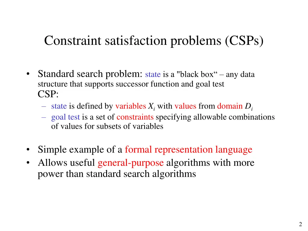 constraint satisfaction problems csps