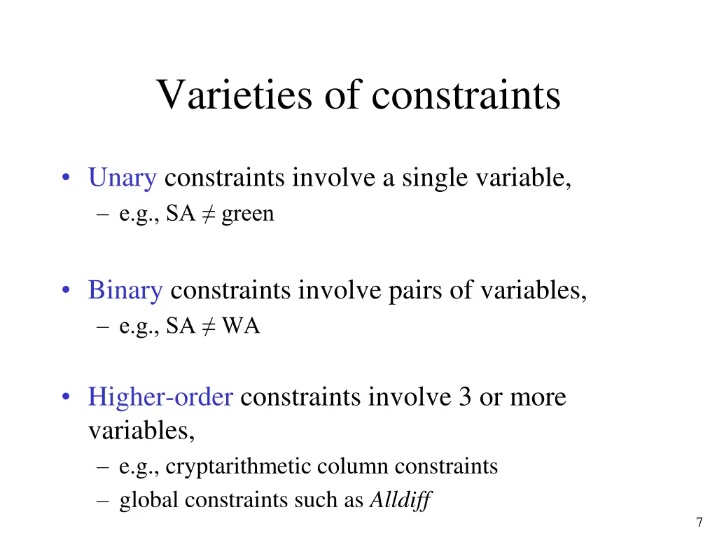 varieties of constraints