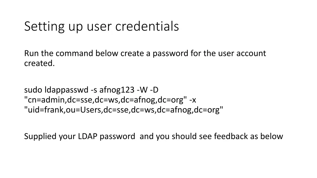 setting up user credentials