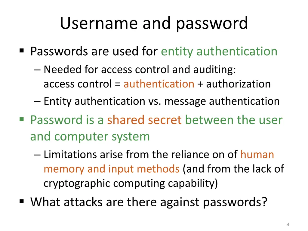 username and password