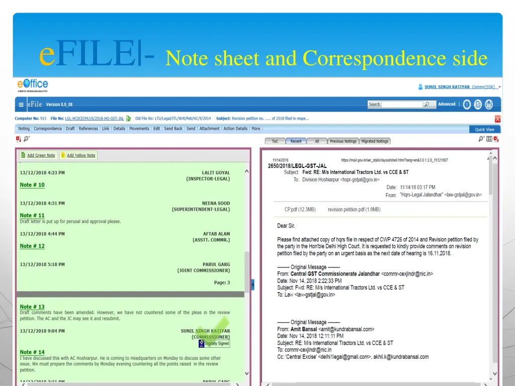 efile note sheet and correspondence side