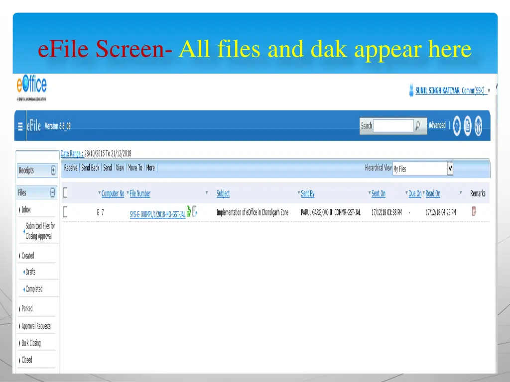 efile screen all files and dak appear here