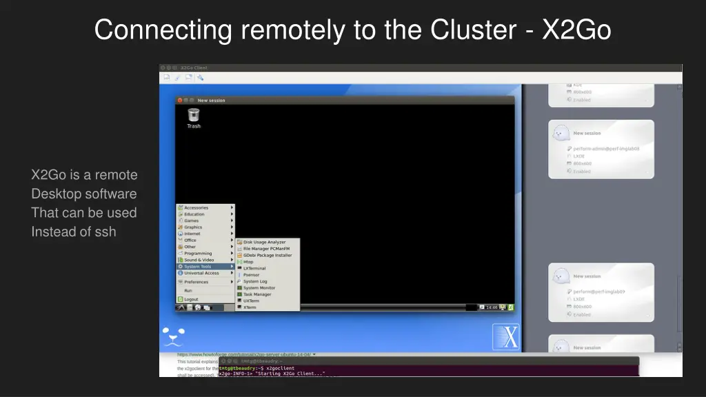 connecting remotely to the cluster x2go
