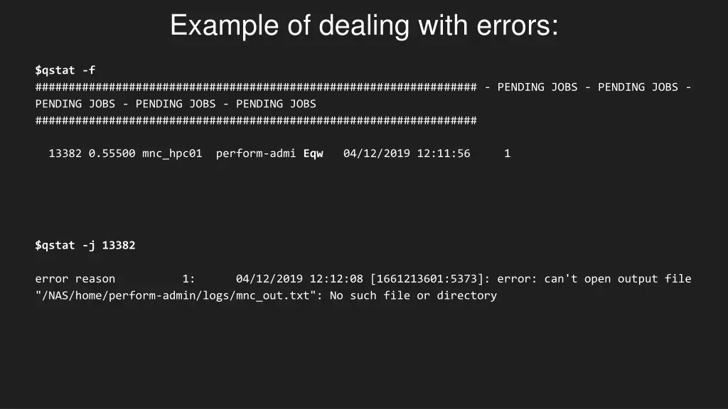 example of dealing with errors