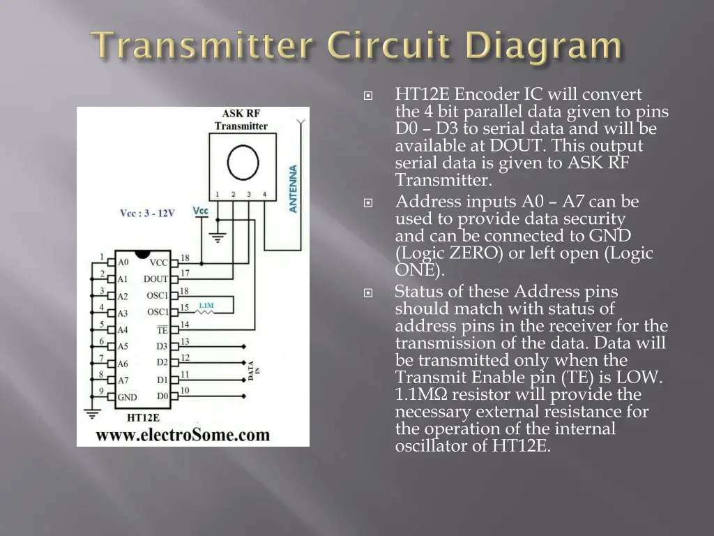 ht12e encoder ic will convert the 4 bit parallel