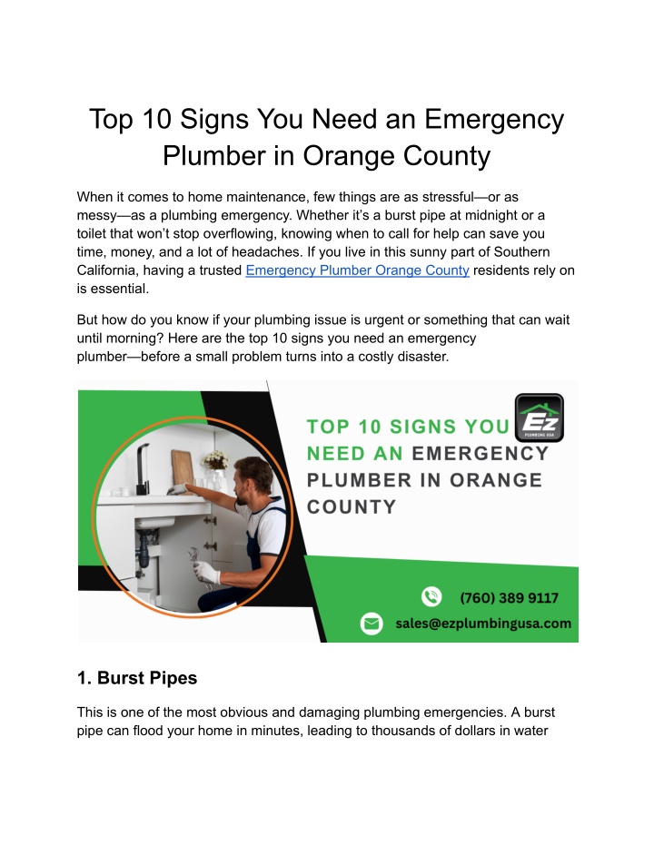 top 10 signs you need an emergency plumber