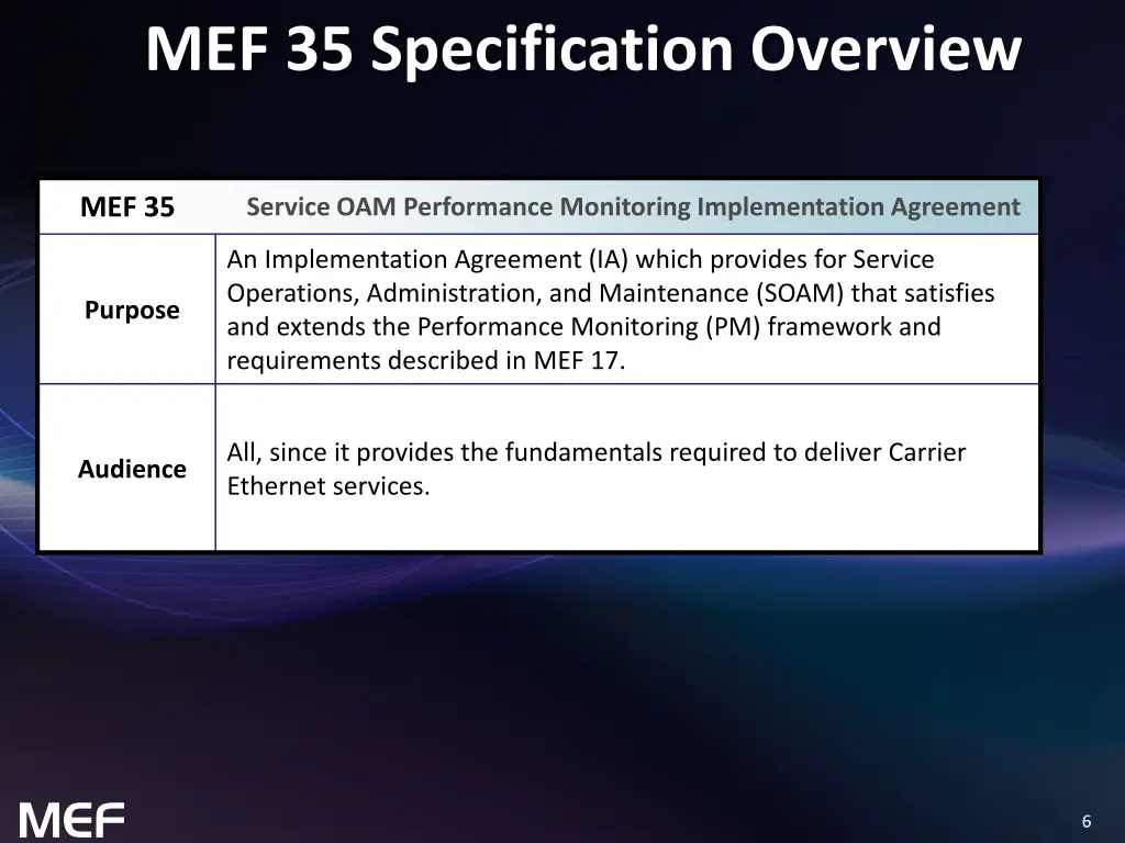 mef 35 specification overview