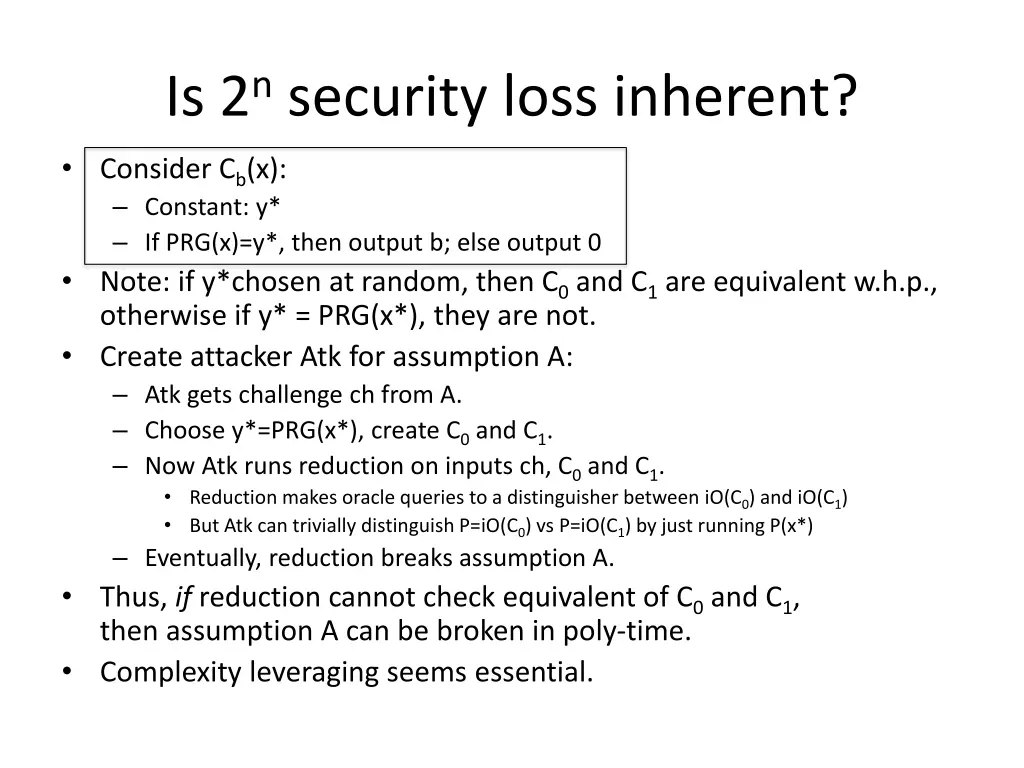 is 2 n security loss inherent 1