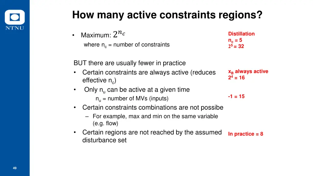 how many active constraints regions
