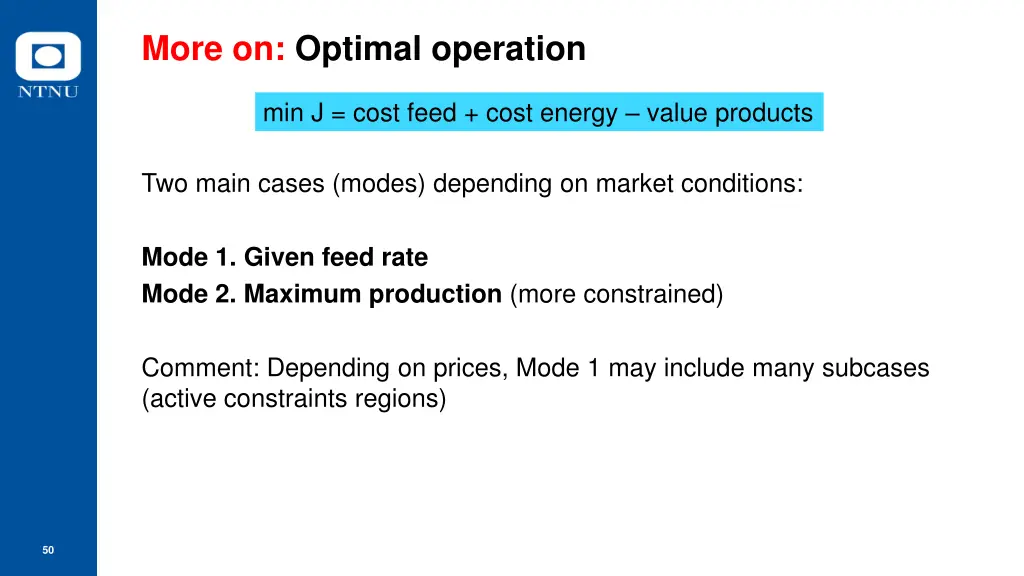 more on optimal operation