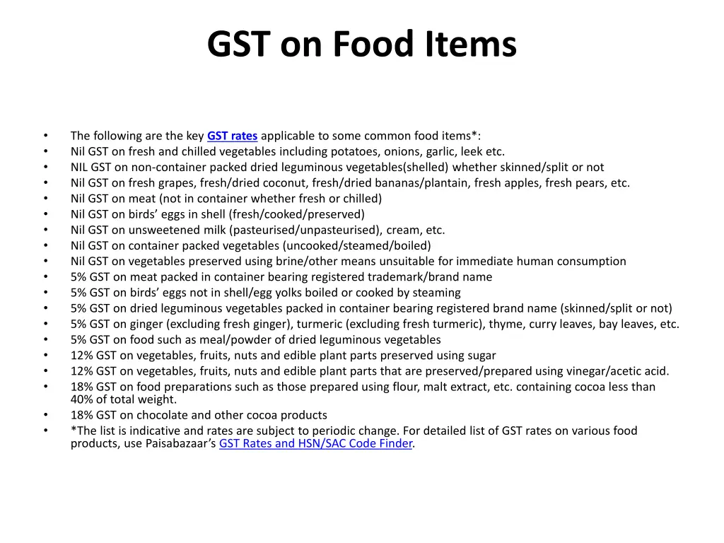 gst on food items