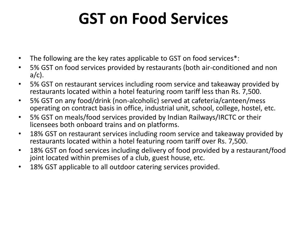 gst on food services