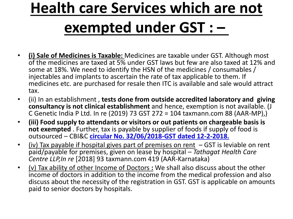 health care services which are not exempted under