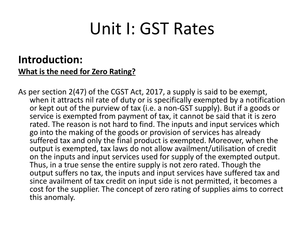 unit i gst rates