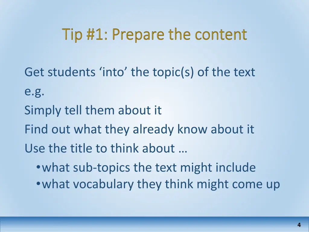 get students into the topic s of the text
