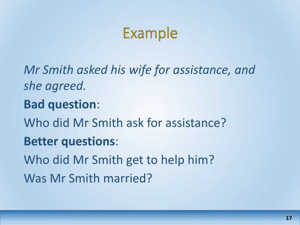 mr smith asked his wife for assistance