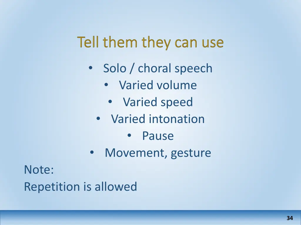 solo choral speech varied volume varied speed