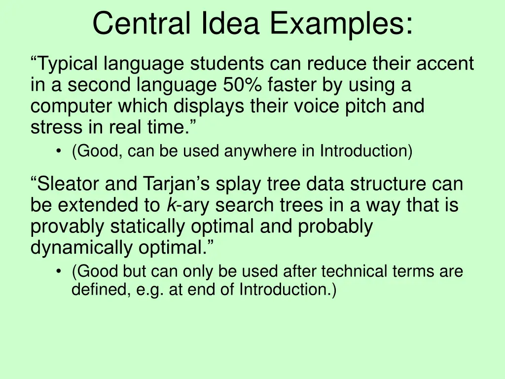 central idea examples