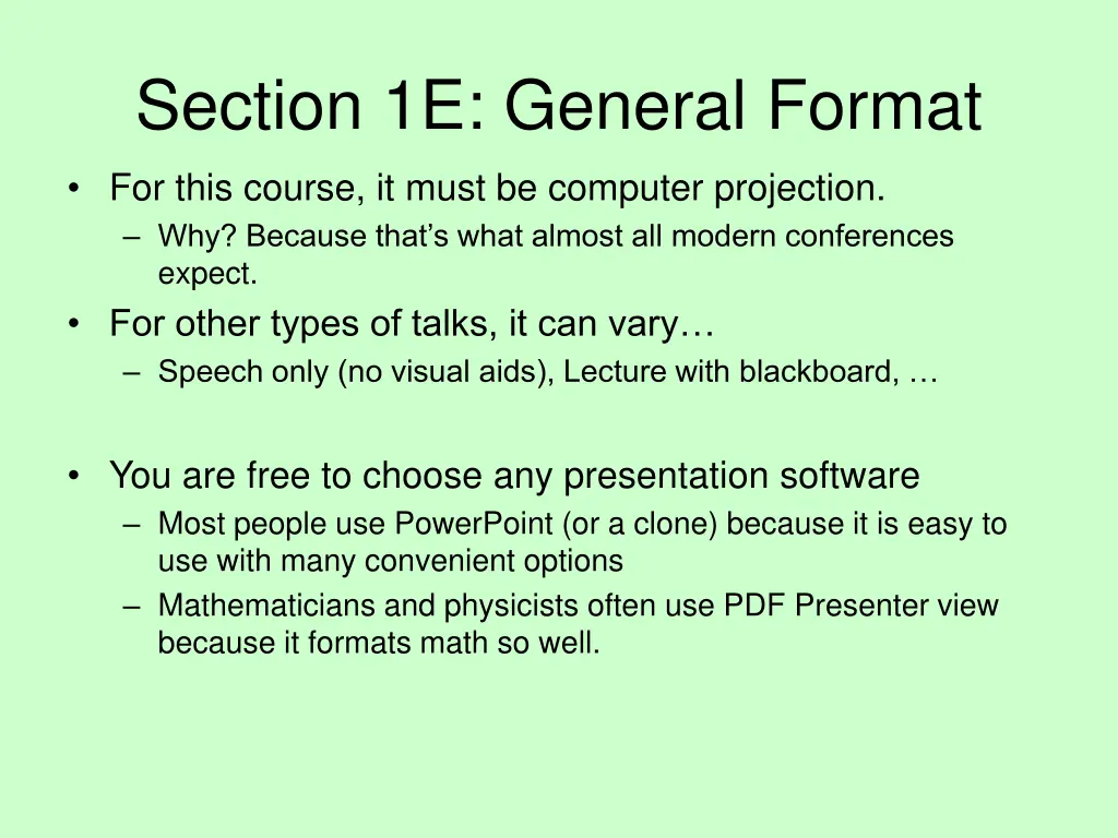 section 1e general format