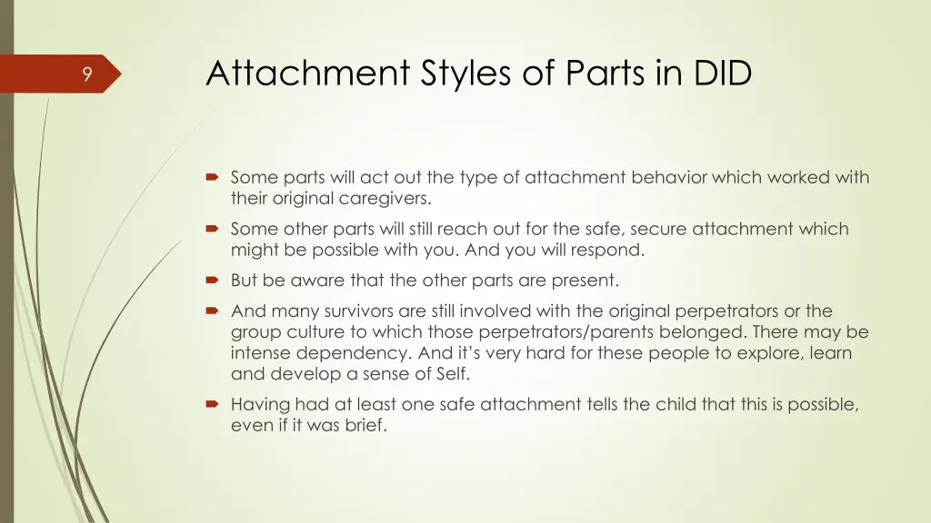attachment styles of parts in did