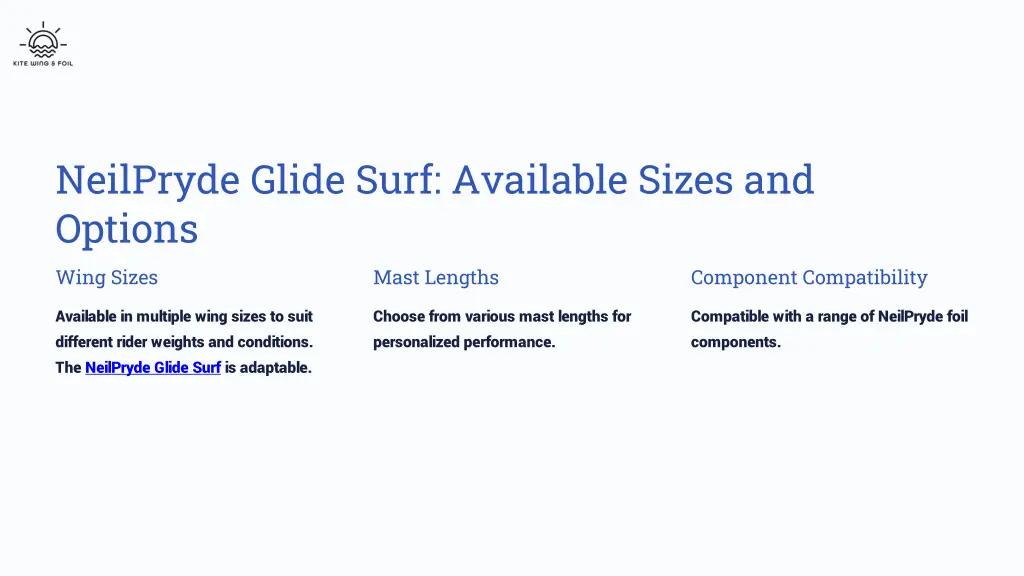neilpryde glide surf available sizes and options