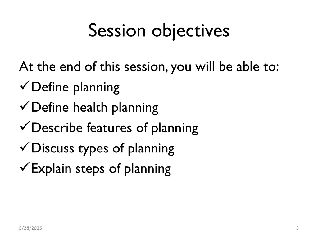 session objectives