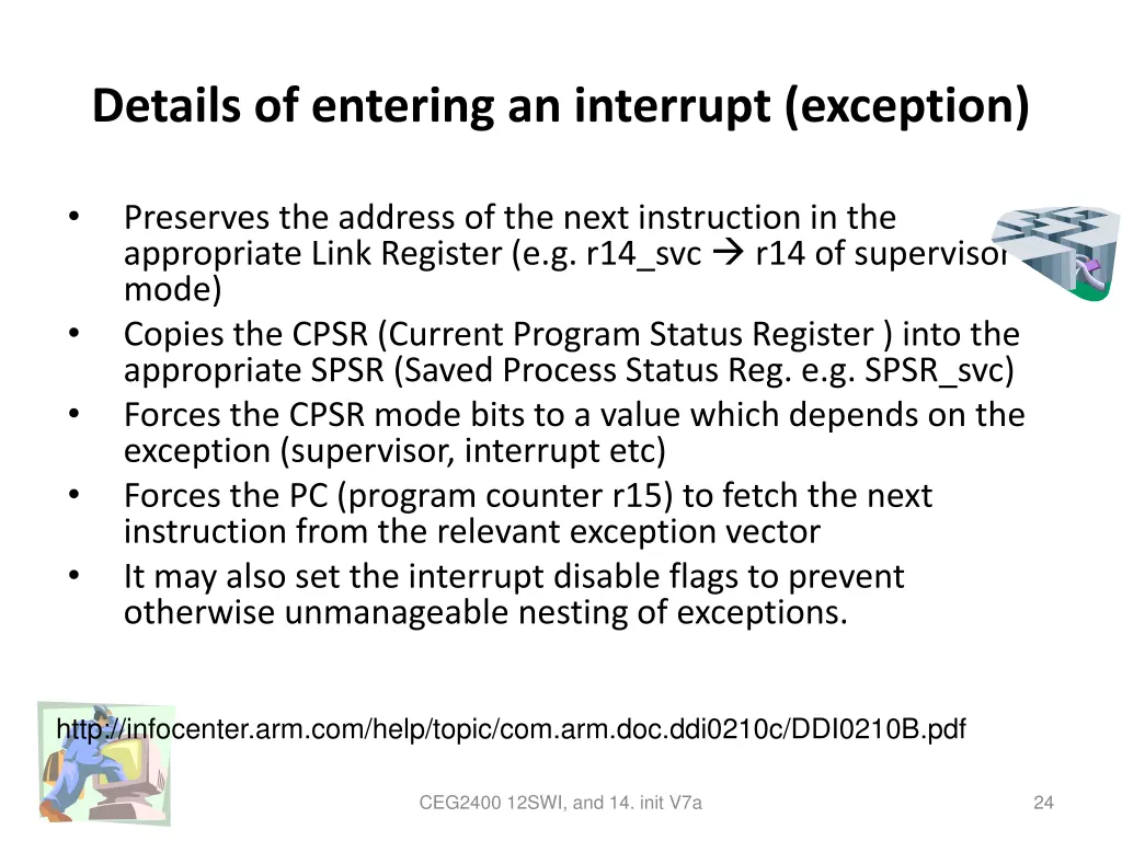details of entering an interrupt exception